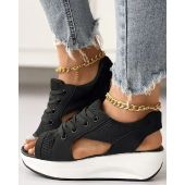 Happy Mother's Day Limited Time Half Price Offer - Contrast Paneled Cutout Lace-up Muffin Sandals