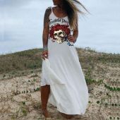 Seaside holiday fashion printed V-neck long dress