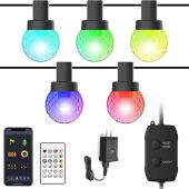 RGB Outdoor String Lights, 33Ft RGB Patio Lights, Multi-Color Smart LED Bulbs Work with App and Remote Control, 50 Bulbs Color Changing for Backyard, Garden, Party, Camping, Apartment Decor