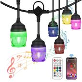 86FT Outdoor String Lights, RGB LED Color Changing Patio Light for Outside Waterproof, Bluetooth Smart App & Remote Control with 28 Dimmable Bulbs for Party Camping Bistro Balcony Backyard Decor