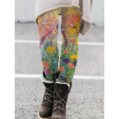 Wisherryy Floral Oil Painting Graphic Comfy Leggings