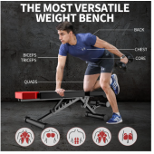 Finer Form - 5 in 1 weight bench, adjustable and foldable for bench press, strength training and full body training. Perfect for dumbbell games or a set of adjustable dumbbells in your home gym, free workout table PDF included