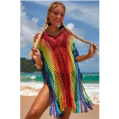 Rainbow Colorful Knitting Swimwear Cover Up