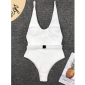 Solid Belted Sexy One-Piece Swimwear