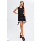 Black Mini Dress Sleeveless Side Ruched Bodycon