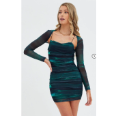 Green Abstract Mesh Dress Shrug Bodycon Mini