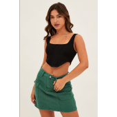 Green Mid Rise Cargo Mini Denim Skirt