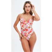 Red Floral Tie Back One Piece Swimsuit