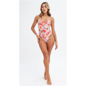 Red Floral Tie Back One Piece Swimsuit