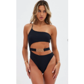 Black One Shoulder Cut Out One Piece Swimsuit