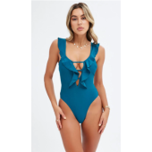 Blue Frill Detail One Piece Swimsuit