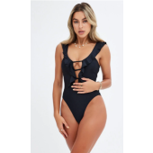 Blue Frill Detail One Piece Swimsuit