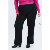 Black Knit Pants Rib Wide Leg Elastic Waist Full Length