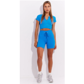 Blue Seamless Zip Top And Bike Shorts Activewear Set