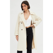 Beige Trench Coat Long Sleeves Cotton