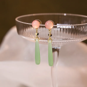 Women's Glass Jade Beads Pendant Dangle Earrings Water Drop Natural Chalcedony National Style Ear Jewelry Female