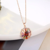 Pendant Necklaces Mona Lisa Style 7 Color Round Flower Rose Gold Necklace For Women Girls Christmas Valentine's Day GIft Fashion Jewelry