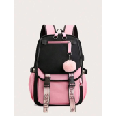 Large School Bag For Teenage Girls USB Port Canvas Schoolbag Student Book Bag Fashion Black Pink Teen School Backpack