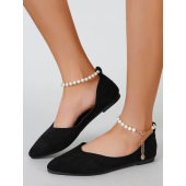 Faux Pearl Beaded Point Toe Ballet Flats