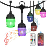 Outdoor String Lights, RGB LED Color Changing Patio Light for Outside Waterproof, Bluetooth Smart App & Remote Control with 14 Dimmable Bulbs for Party Camping Bistro Balcony Backyard Decor