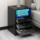 Nightstand with 3 Drawers and Cabinet,USB Charging Ports, Wireless Charging and Remote Control LED Light-Black