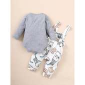 Baby Slogan Graphic Bodysuit & Cartoon Graphic Overall Jumpsuit
