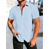 Blue Men Solid Button Up Shirt