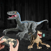 2.4G 5CH RC Raptors Velociraptor Dinosaur Electric Walking Simulation Animal Remote Control Jurassic Dinobot Model with Sound and Lights Toy for Kids Gift - Brown