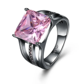 INALIS Elegant 12mm Gun Black Plated Zircon Rhinestone Diamond Rings Gift for Women - 7 Pink