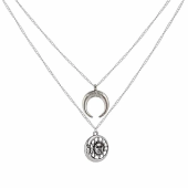 Vintage Sun Moon Pendant Necklace Charm Chain Multilayer Necklace Jewelry For Women - Silver