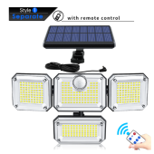 Solar Lights Outdoor 278 LED 1200LM Solar Flood Security Lights with Motion Sensor IP65 Waterproof 4 Heads Spot Wall Light