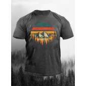 Short Sleeve Nature Mountains Print T-Shirt