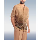 Cafe Criss-Cross Pattern Walking Suit Short Sleeve Set