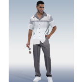 Suitmens Men's Gray Gradient Short Sleeve Walking Suit