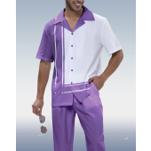Purple Panel Print Short Sleeve Walking Suit