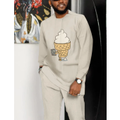Suitmens Men's Fun Ice Cream Print Long Sleeve Athletic Walking Suit -256