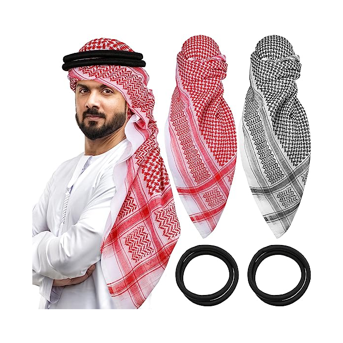 Funtery 4 Pcs Arab Head Scarf for Men with Lgal Aqel Rope Middle East ...