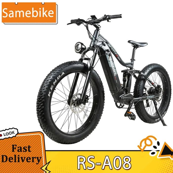 Samebike RS-A08 Electric Mountain Bike 26*4.0'' Fat Tires 48V 17Ah Removable Battery 250W Motor 25km/h Max Speed 150kg Max Load