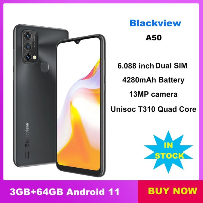 Blackview A50 3GB+64GB 6.088 inch Android 11.0 Phone Unisoc T310 Quad Core 4G Dual SIM Smartphone