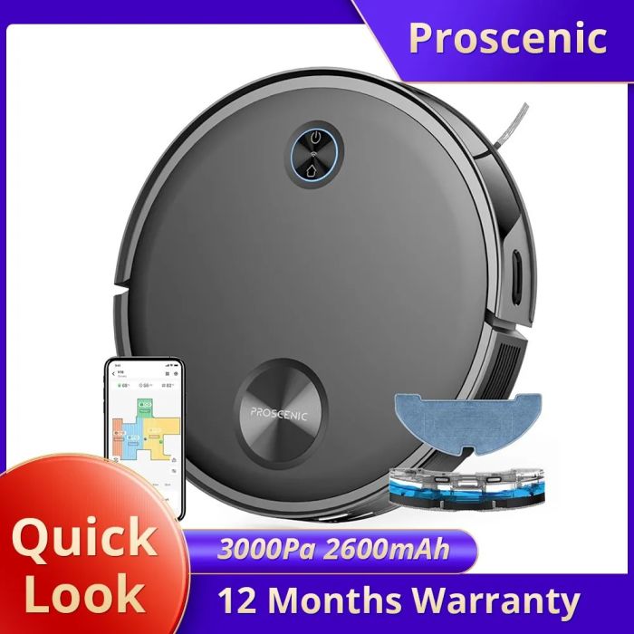 Proscenic V10 Robot Vacuum Cleaner 3 In 1 Vacuuming Sweeping and Mopping 3000pa Mopping LDS Navigation 2600mAh 120Mins Runtime