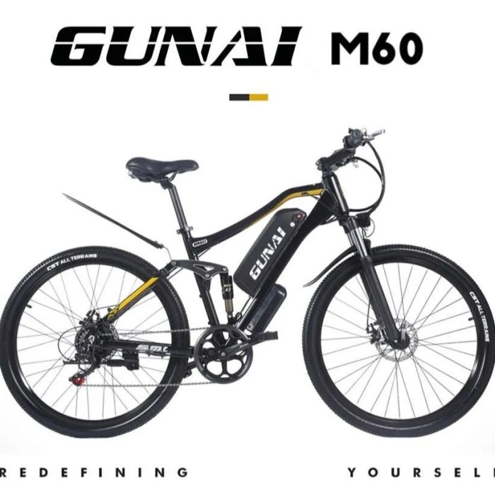 GUNAI M60 Electric Bicycle 500W 48V 15Ah 27*1.95'' Mountain Bike 35km/h Max Speed 35-45km Mileage Range 120kg Max Load - Black