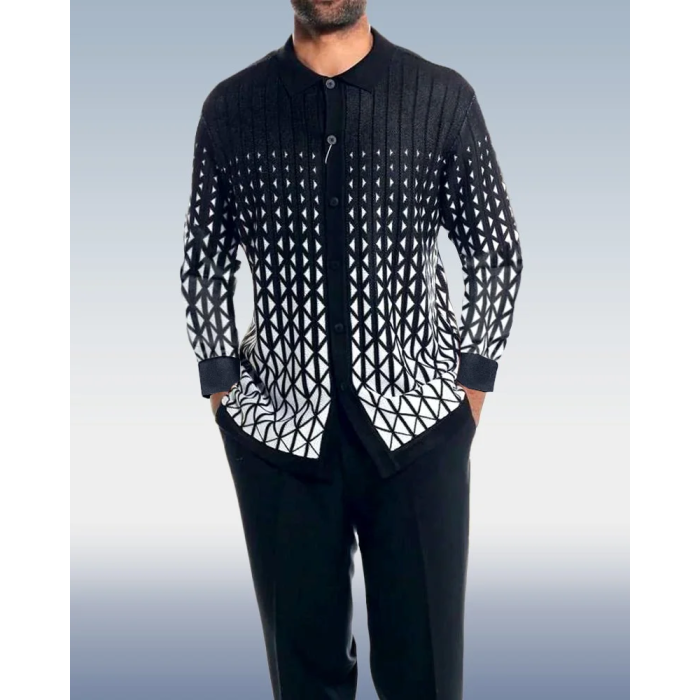 Black Criss Cross Pattern Walking Suit Long Sleeve Set