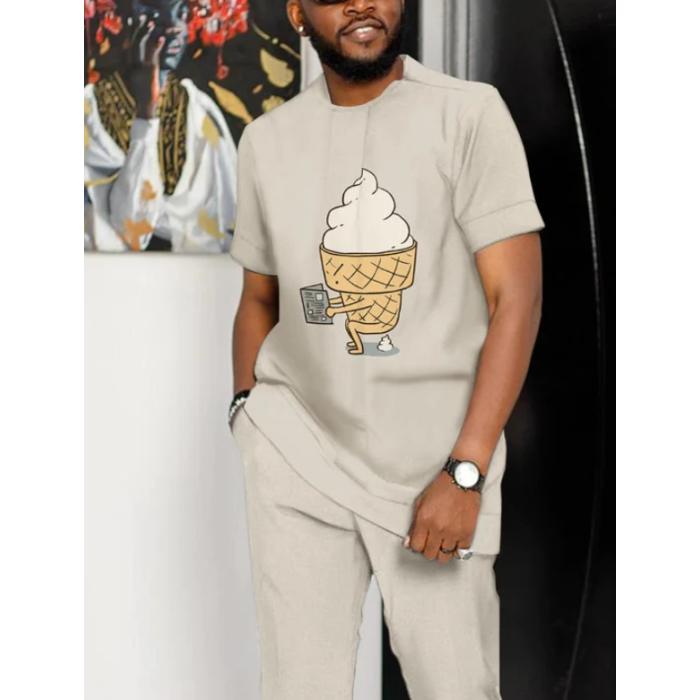 Suitmens Men's Fun Ice Cream Short Sleeve Athletic Walking Suit -239 