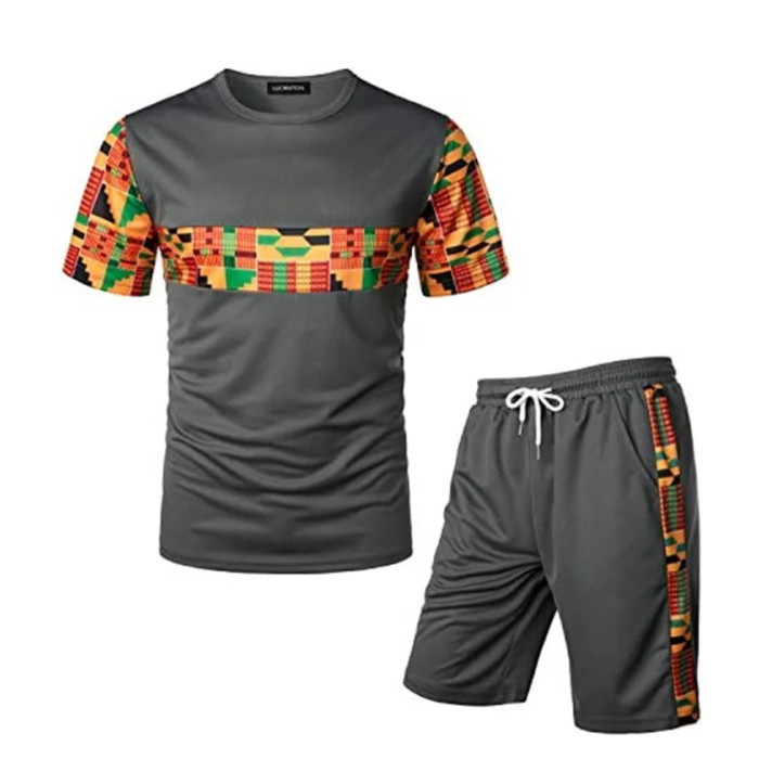 Men's Printed Colorblock T-Shirt and Shorts Set 020
