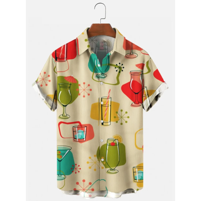 Men's 50's Vintage Short Sleeve Drink&Food Casual Hawaiian Shirt