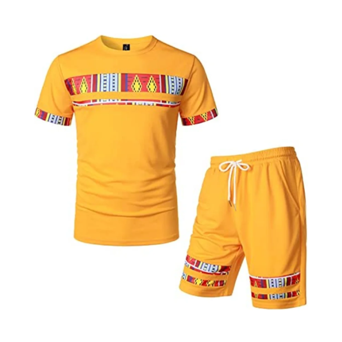 Men's Printed Colorblock T-Shirt and Shorts Set 010