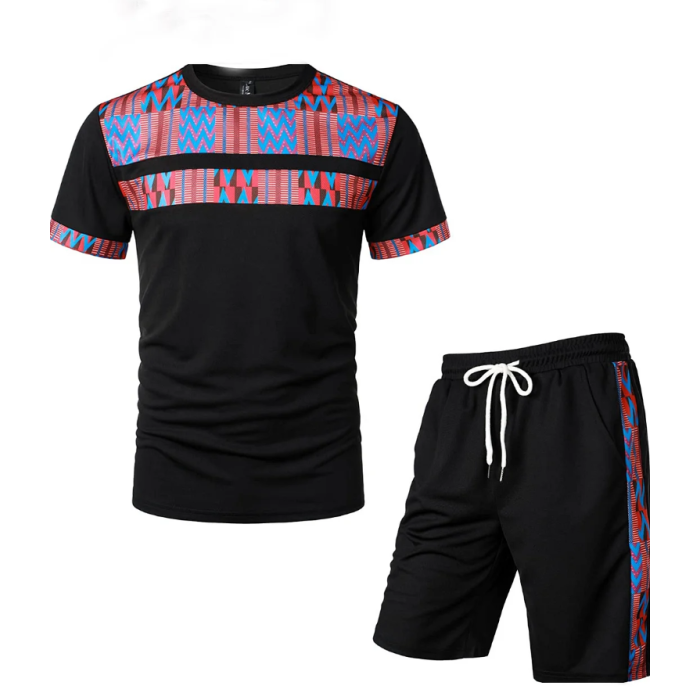 Men's Printed Colorblock T-Shirt and Shorts